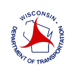 Wisconsin Department of Transportation logo, featuring a red arrow symbol within a circular blue border